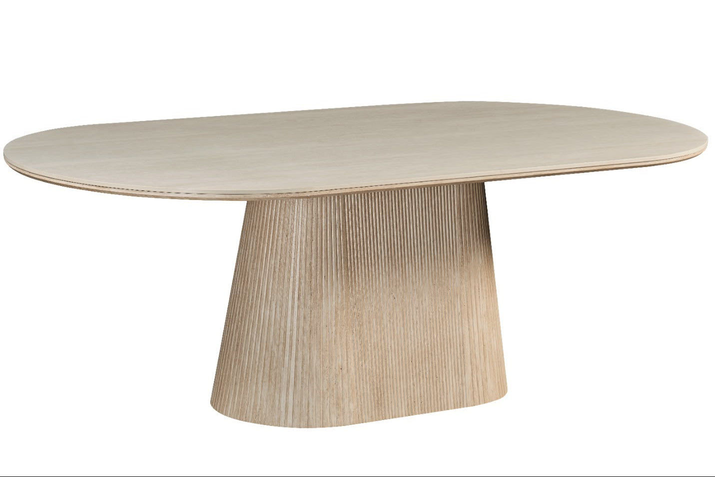 Modern Oval Dining Table with Fluted Pedestal Base & Ceramic Top