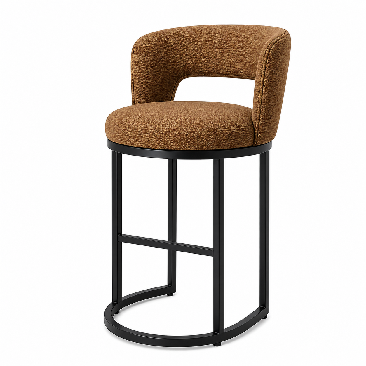 Luxury bronze upholstered counter stool featuring a comfortable curved backrest