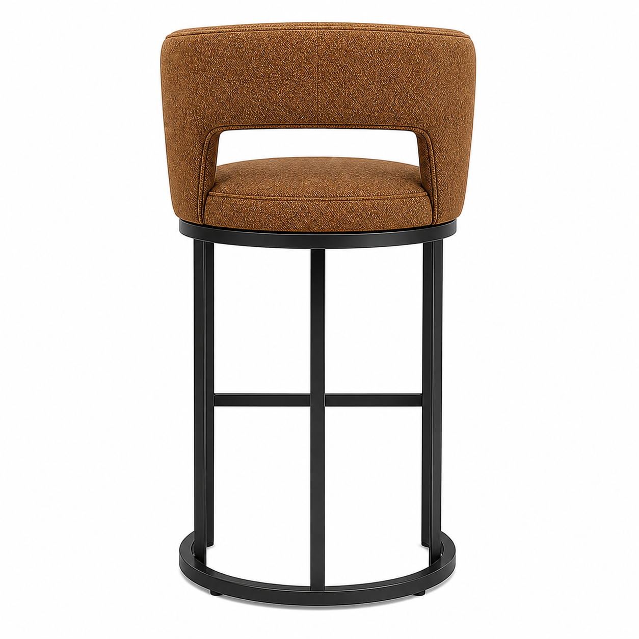 Handcrafted stool showing the smooth fabric finish and durable steel structure