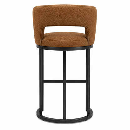 Handcrafted stool showing the smooth fabric finish and durable steel structure