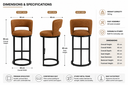 Modern Litha bar chair in premium mocha fabric with a black metal frame