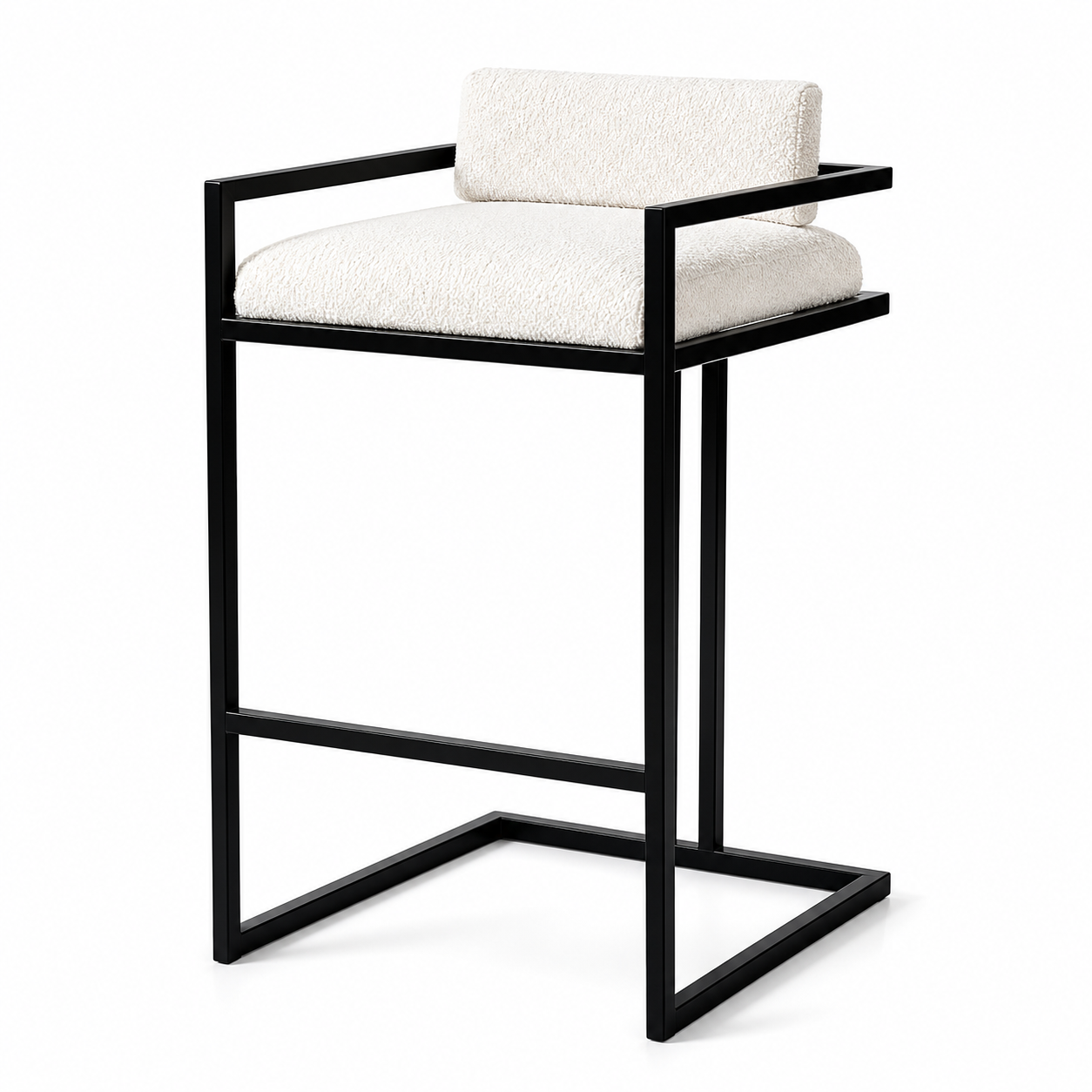 Durable black powder-coated steel stools with cushioned backrests