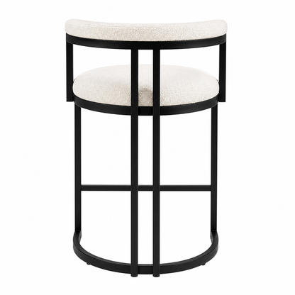 Luxury artisanal counter stool in a bright, contemporary kitchen setting