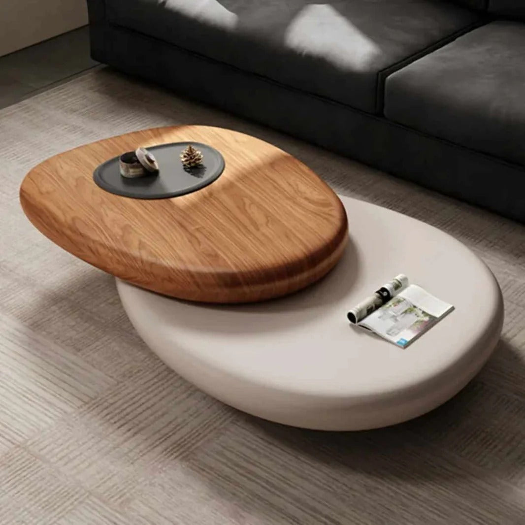 Rotating Oval Duo-Tone Coffee Table | Modern Extendable Swivel Centre Table