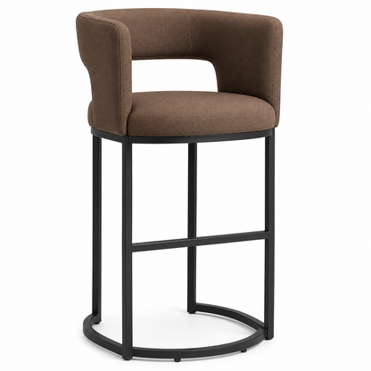Luxury bronze upholstered counter stool featuring a comfortable curved backrest