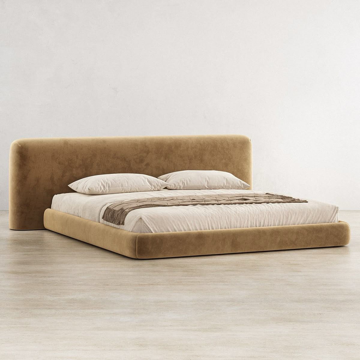 Artisanal upholstered headboard featuring clean lines and premium fabric