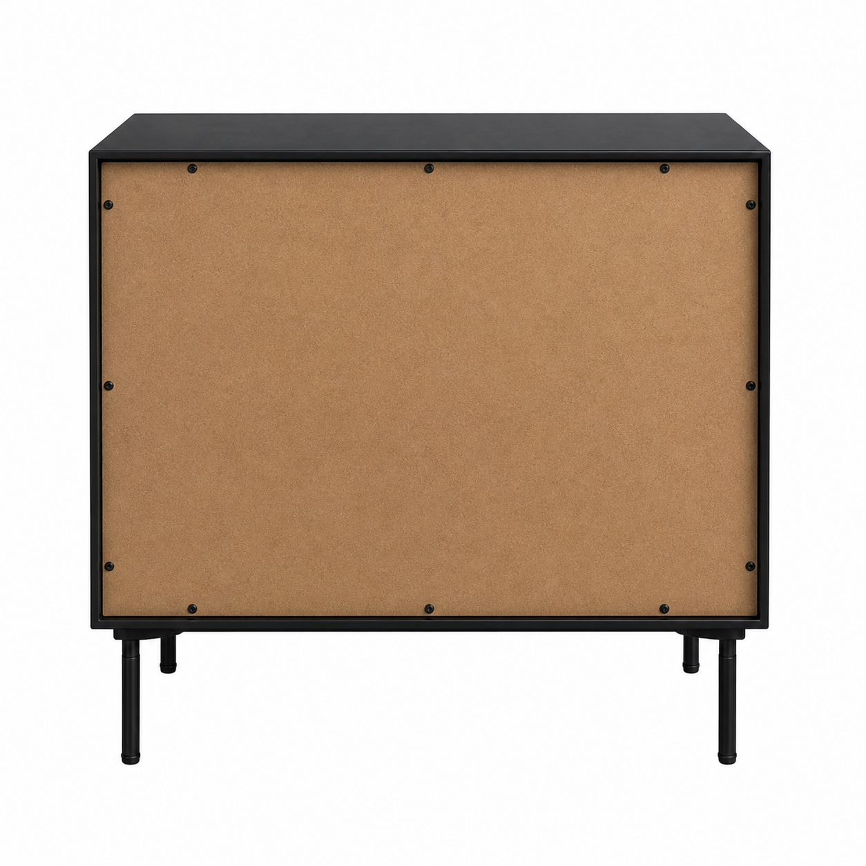 Industrial-style Toodle nightstand with sleek metal legs and wood finish