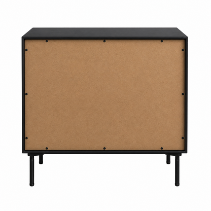 Industrial-style Toodle nightstand with sleek metal legs and wood finish