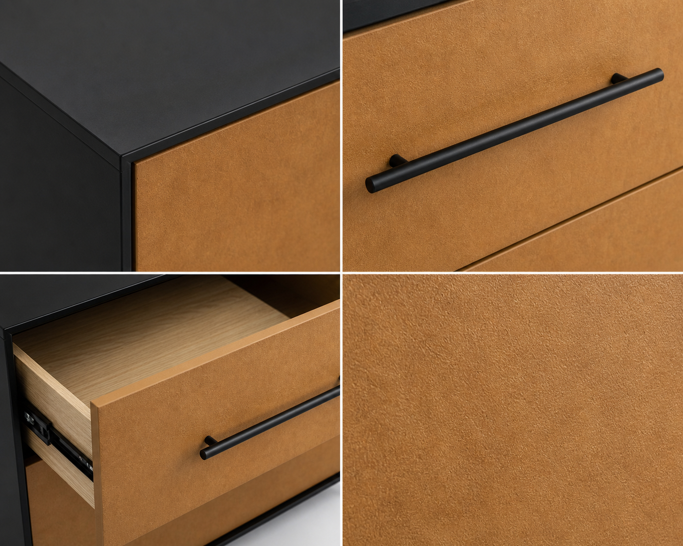 Handcrafted bedroom pedestal showing functional dual drawer storage